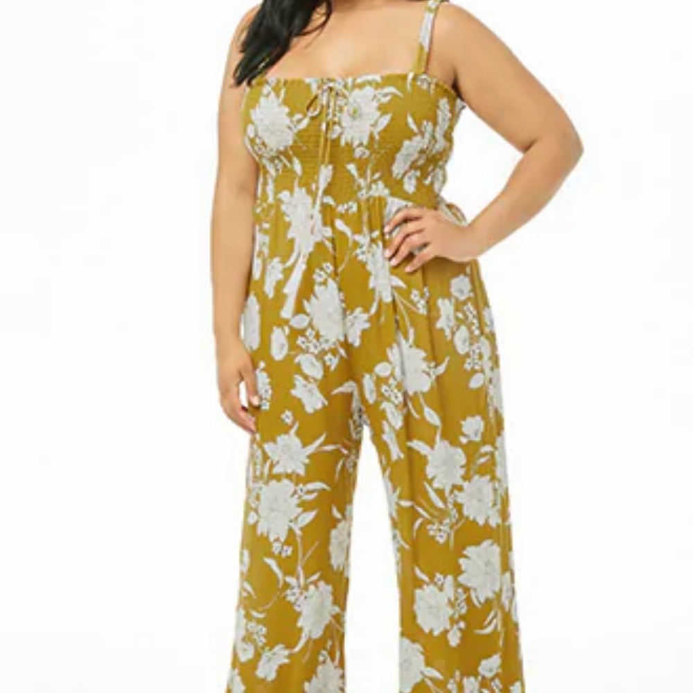 NWT F21 Plus Size Floral Wide-Leg Jumpsuit 0X